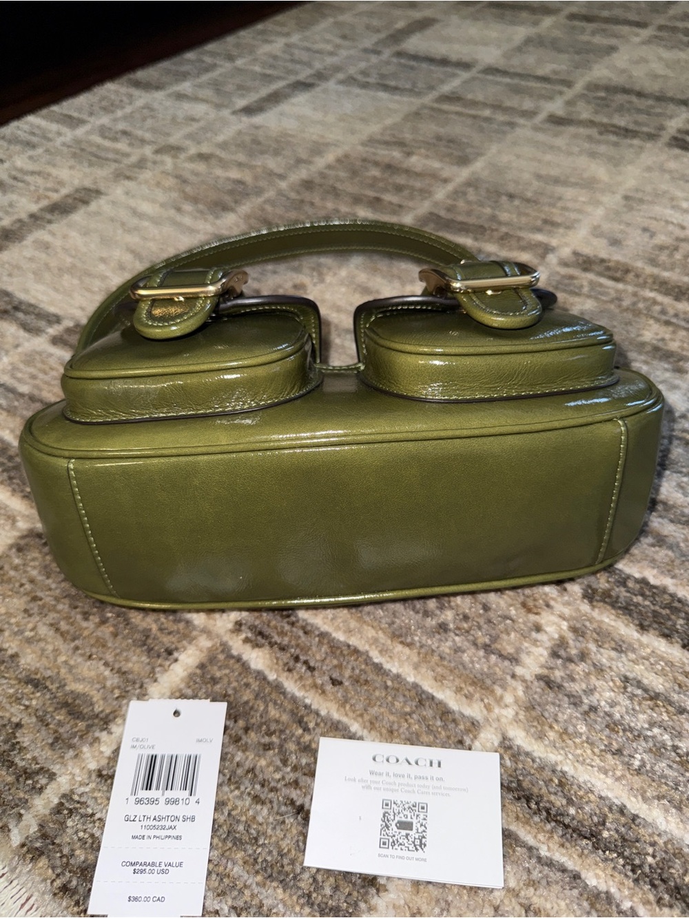 Coach Olive Green Ashton Patent Leather Shoulder Bag - Picture 3 of 8